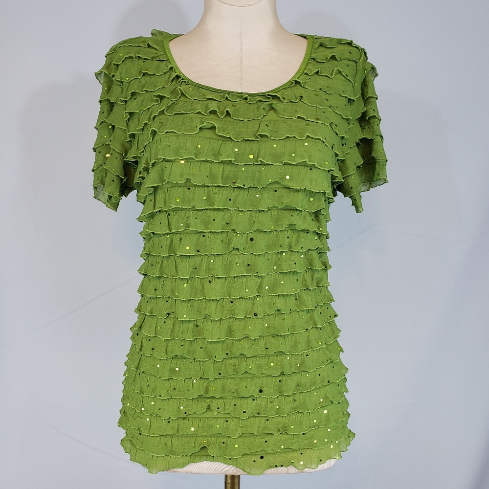 Cato green ruffled top with sequins size Small